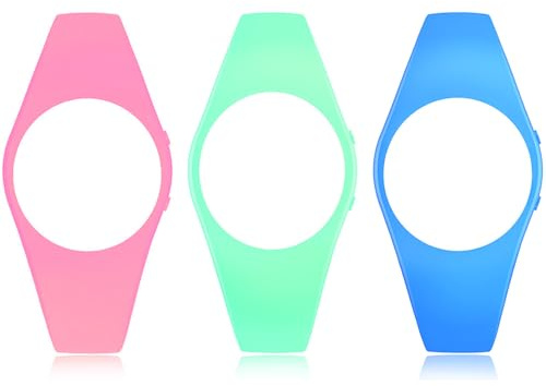 HUYVMAY klockarmband rund fitnessklocka, 3 färger armband som ingår – rosa, ljusgrön, ljusblå
