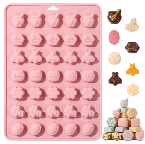 Stampi per cioccolato primaverile, stampi 3D per cioccolatini, caramelle, fondente, biscotti, 35 cavità api, miele, nido d'ape, fiori per Pasqua, caramelle, fondente, cake pop