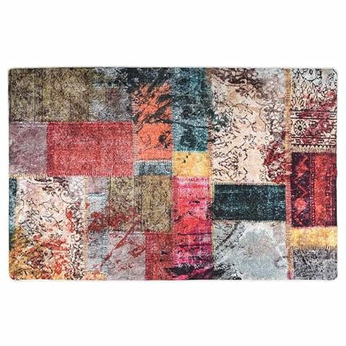 Eleganz Tappeto lavabile, 80 x 150 cm, patchwork multicolore, antiscivolo, 100% poliestere, soggiorno, camera da letto, cameretta dei bambini, facile da pulire, durevole e confortevole