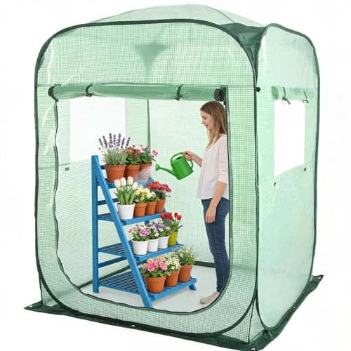 GarveeLife Växthus litet 122 x 122 x 162 cm tomatväxthus tomater växthus balkong inomhus utomhus växtskydd vintertält miniväxthus med rullbara för att skydda växter och blommor