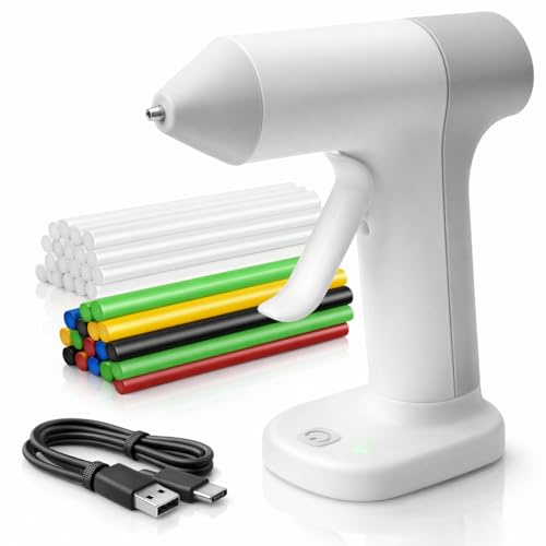 Waitley Pistola per colla a caldo senza fili con batteria, 20 × 7 × 140 mm, mini pistola per colla a caldo ricaricabile USB-C, 30 s, riscaldamento rapido, ugello antigoccia, per fai da te, fai da te e