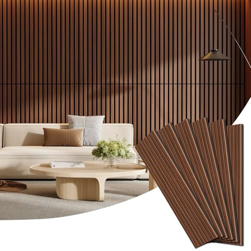 6 Pack Wood Panels for Wall, 47.24 x 12.79 Acoustic Wood Slat Wall Panel for Interior Decor & Noise Reduction, Soundproof Wood Wall Panel, Sound Absorbing Wall Panels for Home Office Studio, Walnut