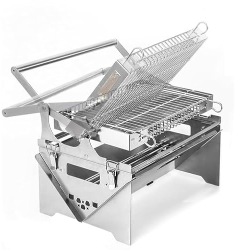 Barbecue a carbonella, girevole a 360°, portatile, in acciaio inox, per campeggio, picnic e feste in giardino