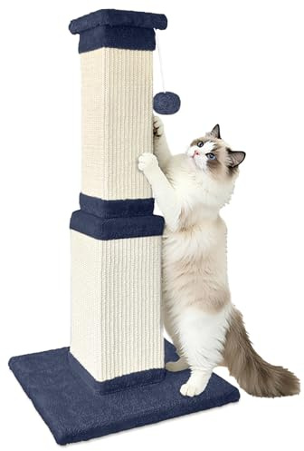 AGYM Cat Scratching Post for Indoor Cats, 32Inch Sisal Cat Scratcher | Wide Stable Base, Full-Body Stretching Cat Scratch Post, Heavy Duty Post for Cat Adults to Protect Furniture, Blue