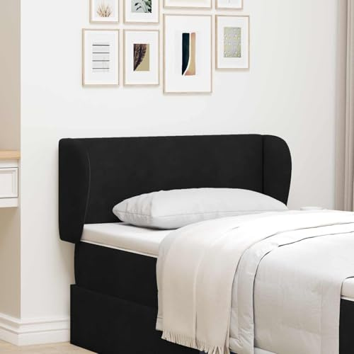LoogCape Huvudgavel öra svart sammet vadderad 40 x 23 x 6 cm med skumstoppning, väggkudde, sänghuvud för sovrum, resårsäng och gästsäng, elegant ryggstöd dekoration och skydd