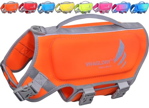 VIVAGLORY Dog Life Vest High Buoyancy Dog Swim Vest, S, Orange