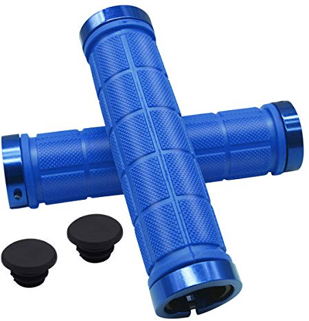 NATUCE 1 Paar Fahrrad Lenker Griffe 22mm, Fahrradgriffe, Lenkergriffe mit Lenkerendkappen, Rutschfestes Gummi Fahrrad Griff mit Aluminiumschloss für MTB, BMX, Mountainbike, Klapprad (Blau)