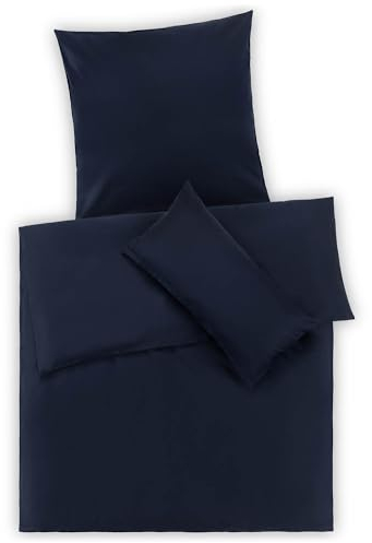 Blumtal Mako Satin Bettwäsche 135 x 200 & 40x80 cm Kissenbezug Dunkelblau - Oeko Tex Zertifizierte Satin Bettwäsche aus 100% Baumwolle - edler Bettbezug Glanzoptik 135x200 Satin mit Reißverschluss