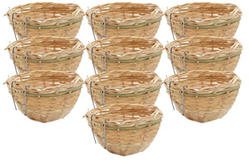 perfk 10 Stück Kanarienvogel Nest – Handgewebte Bambus Vogelkäfige mit Hängendem Haken, Ideal für Ruhe, Schlafen & Zucht, Dekoration für Zuhause & Garten