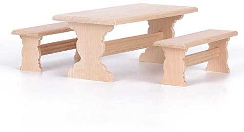 Muebles de Cocina de casa de muñecas, Mesa de Cocina de Madera en Miniatura, Conjunto de Modelo de Banco, Accesorios de Muebles de habitación para casa de muñecas 1:12(Banco de Mesa)