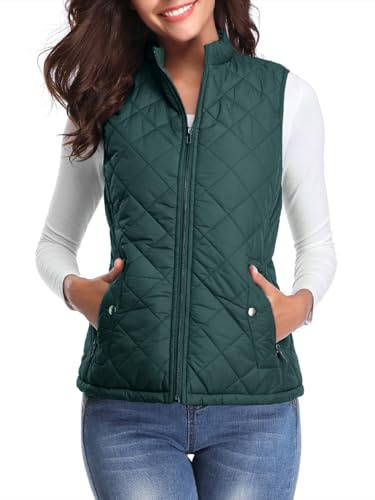 fuinloth Gilet Donna Smanicato Primaverile Autunno Invernale Panciotto Dritto Giacche Leggeri Senza Maniche Giacca Verde Foresta L