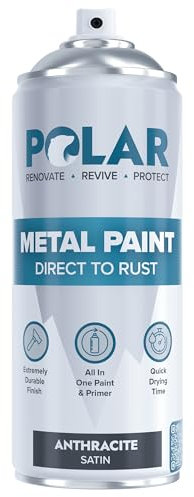 Polar Direct to Rust Satin Anthracite Metal Spray Paint - 400ml - Perfect for Metal, Wood, Furniture, Rust - Outdoor & Indoor Surfaces - Easy to Apply - 3 in 1 Primer, Undercoat & Topcoat