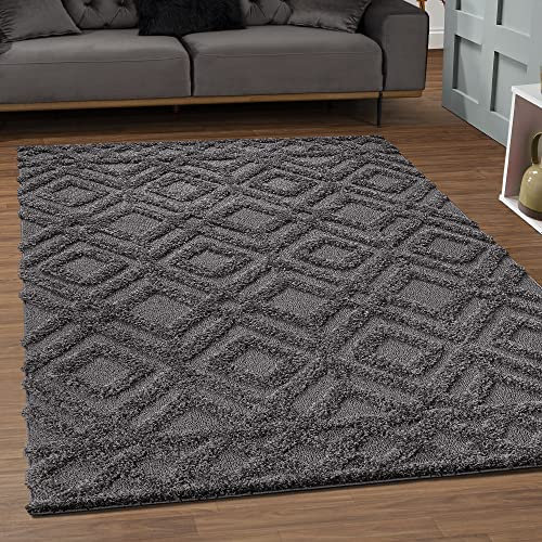 SANAT Wohnzimmer Teppich - Luxus Shaggy Nicht-schuppend Teppich, Wohnzimmer Schlafzimmer Esszimmer Eingangsbereich Teppiche, Grau 80 x 150 cm