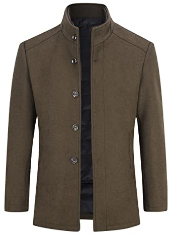 Sliktaa Cappotto di lana da uomo, slim fit, casual, giacca corta, invernale, parka caldo, semplice, elegante, cappotto+gilet, cammello, 3XL