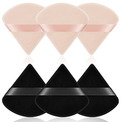AUAUY 6 PCS Dreieck Makeup Puderquaste,Gesicht Schwämmchen Powder Puff, Waschbar Wiederverwendbar Sponge,Nass Trocken Make up Werkzeug für Loses Puder oder Foundation Rouge(3Schwarz+3Hautfarbe)