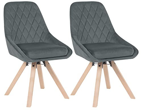 WOLTU Esszimmerstühle drehbar 2er Set, für Esszimmer Wohnzimmer Küche, Küchenstühle mit Samtbezug, Buchenholz Beinen, bis 150 kg belastbar, Dunkelgrau