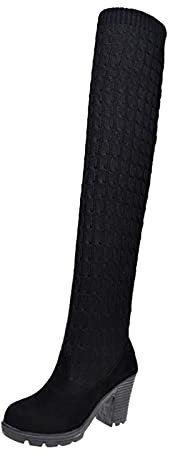 Stivali Alti Donna Lunghi Elasticizzati Comodi Stivaletti Stivali Sopra Ginocchio Morbidi Eleganti Stivali Invernali Caldo Curvy Stivali Alti Gambale Largo con Tacco Anfibi Stivali Polpaccio
