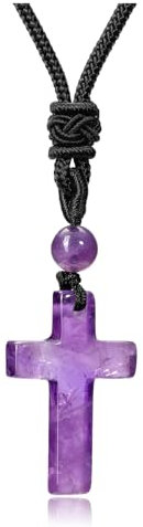 CrystalTears Kreuz Kette Amethyst Kreuzanhänger mit verstellbare Halskette Damen Herren Amulett Schmuck spirituelle Geschenk
