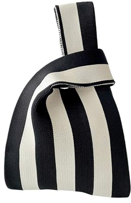 Anopo Damen Geknotete Gewebte Tasche Klein Gehäkelt Handtaschen Niedlich Ästhetisch Blume Portemonnaie Handgelenk Tasche Gestrickt Mode Tragetasche Streifen2 Schwarz Weiß