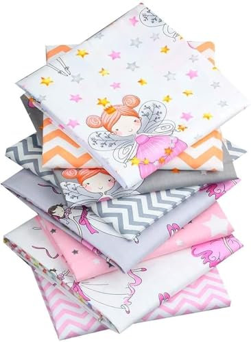 CraftsFabrics Stoffpaket, 8 Stück, 40 cm x 50 cm, rosa Fee, Cartoon, 100 % Baumwolle, für Quilten, Scrapbooking, Patchwork, Kunst und Handwerk