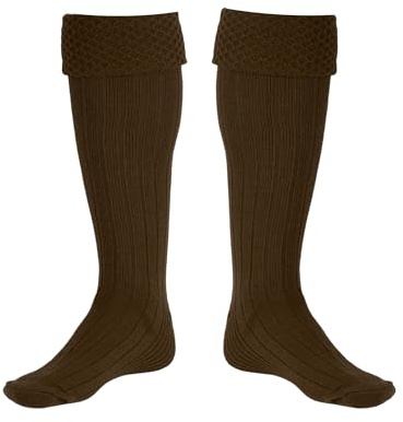 Allsafe Traders Scottish Bubble Kilt Hose for Men – Ribbed Kilt Socks for Highland Wear, Weddings, Formal Dress & Traditional Outfit (Medium, Brown)