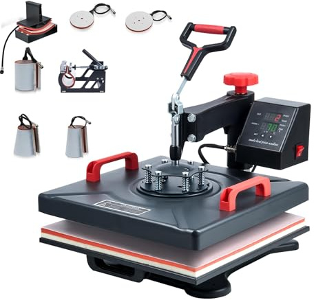 Creworks - Pressa termica (38 x 38 cm, 8 in 1, girevole, 360°, controllo numerico di durata e temperatura, con accessori per tazza, cappello e coperchio