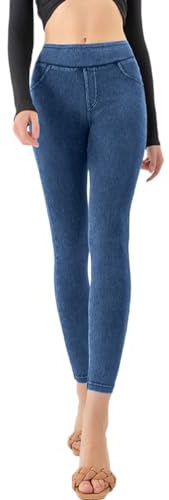 Onsoyours Jeggings Donna Leggings Stretchy Treggings Vita Alta Fitness Pantaloni Yoga Skinny Jeans Jeggings Elastici Morbido per Sportivi o Casual A Blu XXL