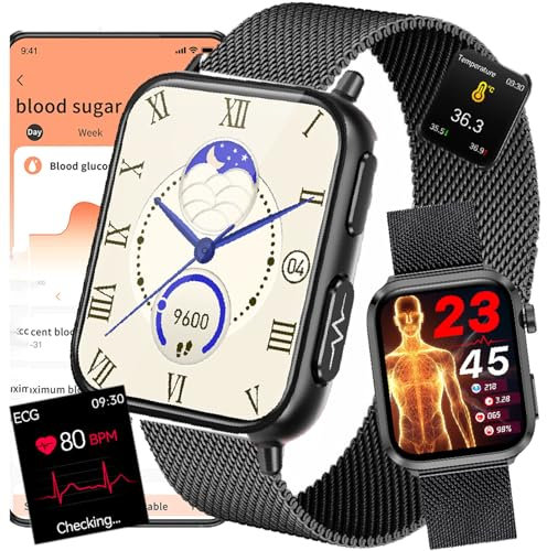 Fohatu 2024 𝐁𝐥𝐮𝐭𝐳𝐮𝐜𝐤𝐞𝐫𝐆𝐥𝐮𝐜𝐨𝐬𝐞 Smartwatch 𝐄𝐂𝐆 Schlau Fitness-Tracker,Fitnessuhr Mit Pulsschlag/Temperatur Schlafmonitor, 𝐃𝐢𝐚𝐛𝐞𝐭𝐞𝐬 Smartwatch B𝐥𝐨𝐨𝐝 G𝐥𝐮𝐜𝐨𝐬𝐞,C