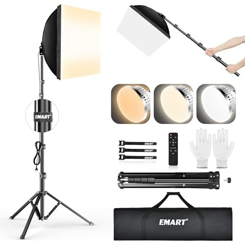 EMART Softbox Kit de Iluminación, 40X40cm, con 3000K-6000K 85W Bombilla, con Mando a Distancia, para Estudio de Fotografía, Fotografía de Retrato, la Iluminación de Grabación de Vídeo (1 ud.)