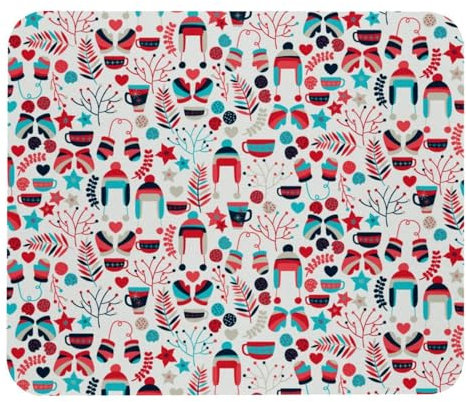 Eslifey Komfortables Mauspad, Winter, Weihnachten, Blumen, Handschuhe, Hüte, Teetassen, Kekse, Muster, Desktop-Mauspad, 21 x 25 cm, rutschfeste Gummiunterseite, verbessert Geschwindigkeit und