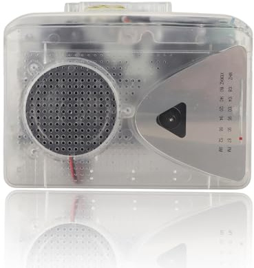 LOCADENCE Tragbarer Kassettenspieler, UKW AM Radio, Stereo Kassetten MP3 Kassettenspieler mit 3,5 mm Buchse und Lautsprecher, Unterstützt Batteriestrom und USB Stromversorgung für (Transparent)
