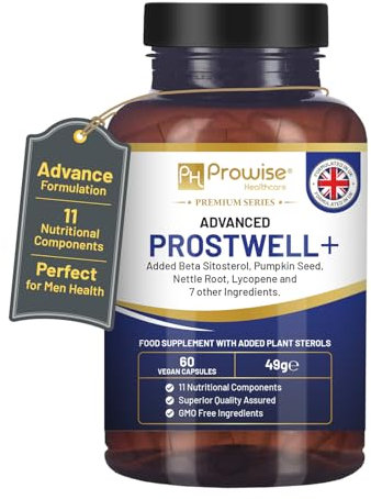 Advanced Prostwell Plus 60 capsule vegane con aggiunta di beta-sitosterolo, semi di zucca, radice di ortica, licopene e altri 7 ingredienti - Integratori per la prostata per uomo