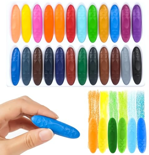 OSDUE Erdnuss Wachsmalstifte, 24 Stück Wachsmalstifte aus Paraffin 24 Farben Kleinkinder Buntstifte Leicht zu Halten Waschbare Erdnussstift Kleinkindmalstifte für Kinder Malzubehör