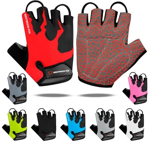 Gants de Cyclisme WESTWOOD FOX Demi-Doigt Unisexe avec poignées rembourrées, Paume pour VTT, équitation d'été, Gants de vélo pour Hommes et Femmes, antidérapants, Courts