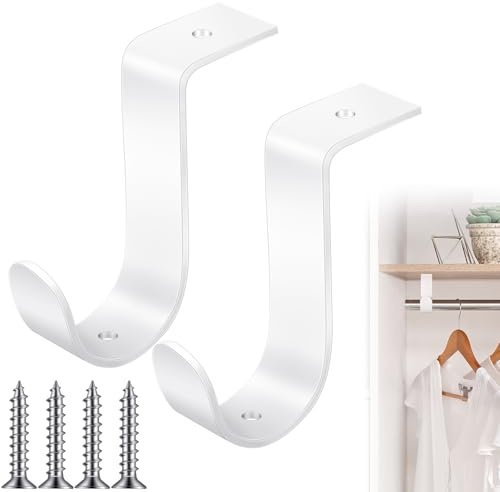 Hicarer 2 Pcs Closet Rod Brackets Metal White 1.38 Inch