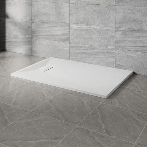 NRG 1300x800mm SMC Rectangle Shower Tray White with Fast Flow Waste for Bathroom Enclosures