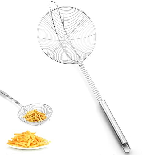 Schiumarola in Acciaio Inox,scolapasta con pratico gancio,Cucchiaio e schiumarola,Schiumarola a ragno,adatta per cucinare in cucina,grigliare,cuocere a vapore e scolare (16 cm)