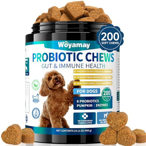 Woyamay Probiotics for Dogs, Dog Probiotics for Gut Support & Overall Wellness, 200 Chicken Flavour Soft Chews, Probiotic Chews for Dogs, Supports Gut Balance｜Skin Comfort｜Digestive Care for All Dog