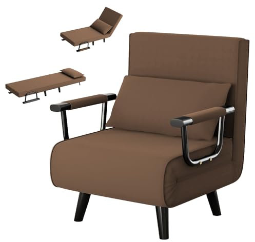 Gunuss Schlafsofa, Sofa mit schlaffunktion, 3 in 1 Klappstuhl, verstellbare Rückenlehne, abnehmbares Sitzkissen, Schlafsofa, Gästebett, Metallgestell, Leinen, Belastbarkeit 160 kg, Kaffeebraun
