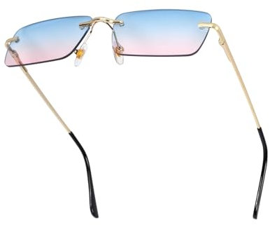 besbomig Occhiali da Sole Rettangolari Senza Montatura Donna Uomo Retrò Quadrati Ultra Piccoli Antiabbagliamento Occhiali da Festa in Metallo Moda UV400 Protezione