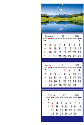 Calendario de 3 meses 2025 vertical, calendarios de bloque de vacaciones 2025, calendarios verticales de 3 meses, calendario de pared de tres meses, diciembre de 2024 a enero de 2026 calendario para