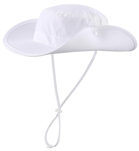 Magracy Unisex UPF 50+ Wide Brim Sun Hat Lightweight Breathable Adjustable Safari Boonie Hat for Outdoor Fishing Hiking White