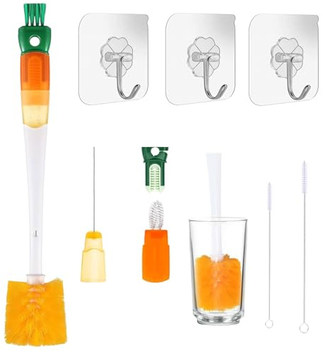 Water Bottle Cleaner, Bottle Brushes for Cleaning, 5-in-1 Multi-Function Long Handle Bottle Cleaner Brush Suitable for Thermos Bottle Bottle Pacifier Cup and Kettle (yellow)