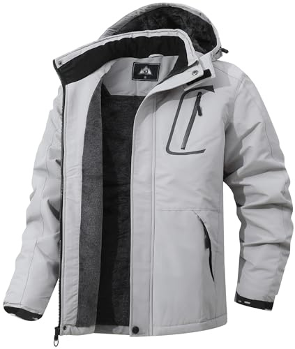 MAOYSSEN Herren Winter Skijacke wasserdichte winddichte atmungsaktive Jacke mit Fleecefutter abnehmbare Kapuze dicke Softshelljacke