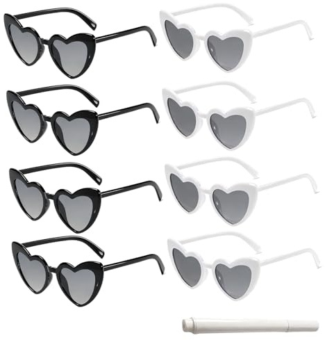 ZY-otu Herz Sonnenbrille für Damen und Herren Weiß und Schwarz 8-teilig