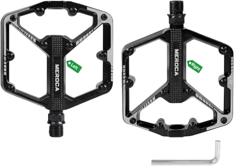 SUPAWAY 1 Paio di Pedali per Bici 9/16 Asse in Alluminio, Pedali a Piattaforma Antiscivolo per MTB, BMX, Bici da Corsa, con Indicazione Sinistra/Destra (Nero)