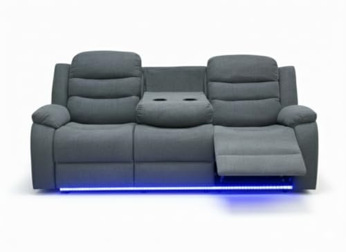 Madrid Fabric Electric Recliner Sofa with Cupholders – 3+2 Seater – USB Charging Ports – LED Lights – Fabric Recliner Sofa Set (Grey) (3 Seater)