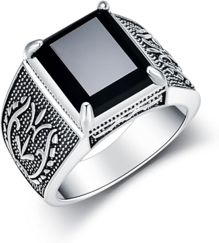 sigillring, Silversvart 6CT 10X12 MM svart ädelstensring 925 sterlingsilver oxiderad ring handgjord punk biker storlek UK I-Z+6