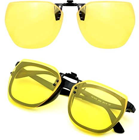 CREYESTAL Clip Lunettes Conduite de Nuit Polarisées, Anti-Eblouissement et Ultra léger, Surlunettes Verres Jaunes, Homme, Femme, Certifié CE