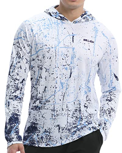 Men's UPF 50+ Sun Protection Hoodie Shirt Long Sleeve SPF Fishing Outdoor UV Hiking Shirts Lightweight White 4X-Large
